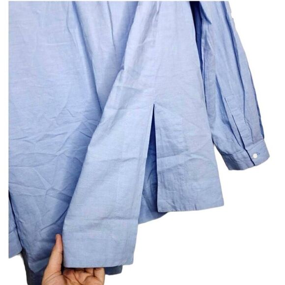 Gibson Latimer Blue Tunic High Low Button Up Pockets Cotton Women Size M Keyhole - Picture 6 of 8